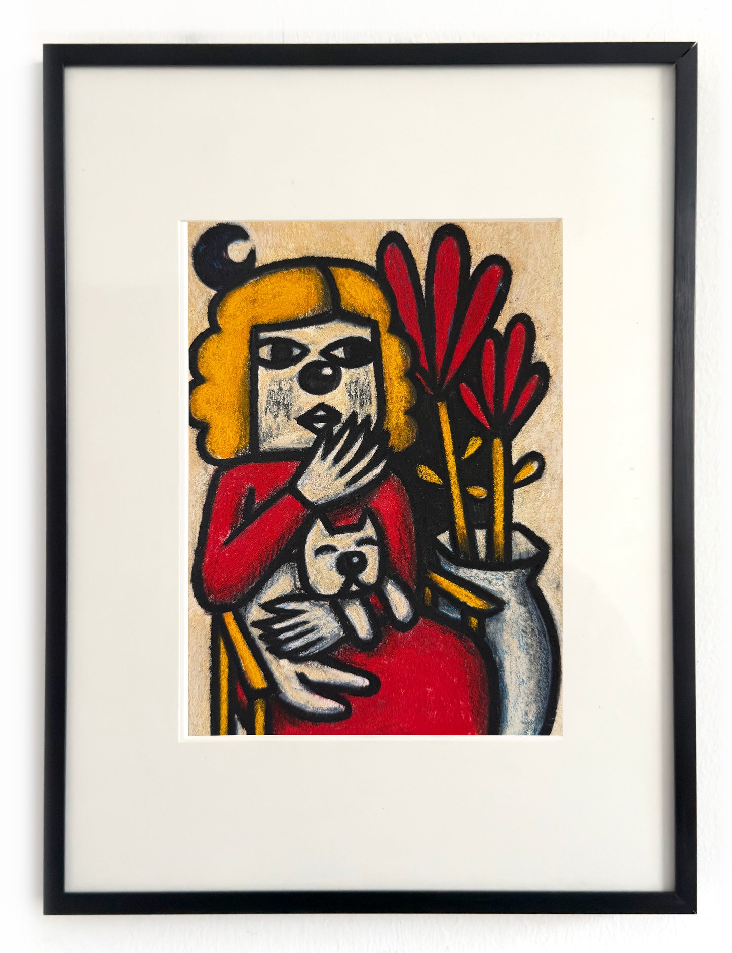 Black moon, white dog, red dress