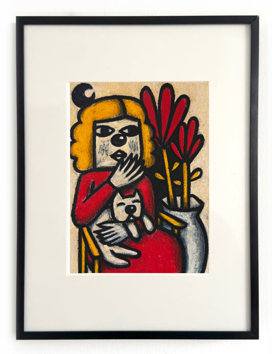 Black moon, white dog, red dress